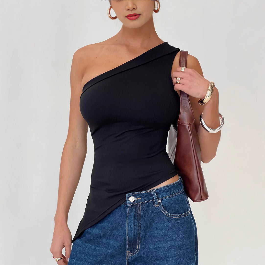 Top femme asymétrique – Coupe slim – Une épaule – Tissu stretch respirant