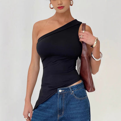 Top femme asymétrique – Coupe slim – Une épaule – Tissu stretch respirant