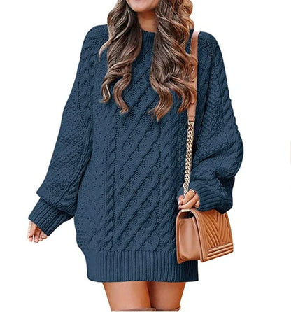 Robe Pull Femme – Coupe Oversize – Maille Torsadée – Longueur Genou – Manches Longues
