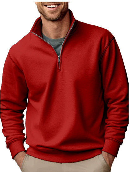 Sweatshirt homme – Coupe régulière – Polaire douce – Col montant zippé – Style décontracté