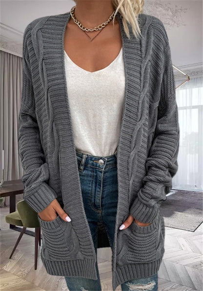 Gilet femme – Coupe oversize – Maille épaisse – Tricot torsadé – Poches avant
