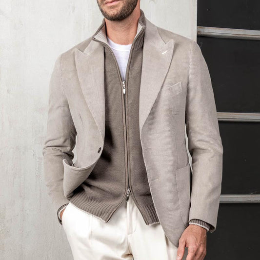 Blazer homme – Coupe ajustée structurée – Tissu côtelé – Style business décontracté