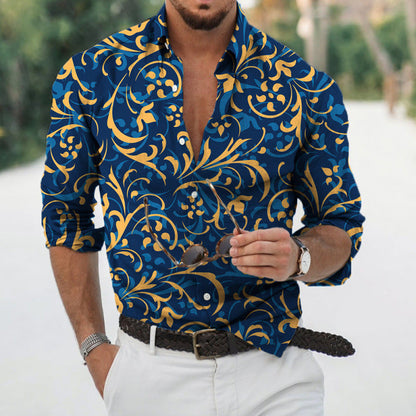 Chemise homme – Coupe slim – Imprimé floral – Coton léger – Manches longues