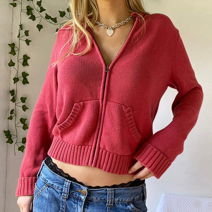 Veste à capuche femme – Coupe slim – Coton doux – Courte – Zip frontal pratique