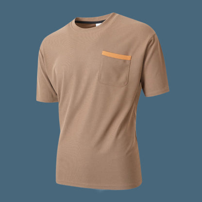T-shirt homme – Coupe décontractée – Tissu respirant – Poche poitrine contrastée