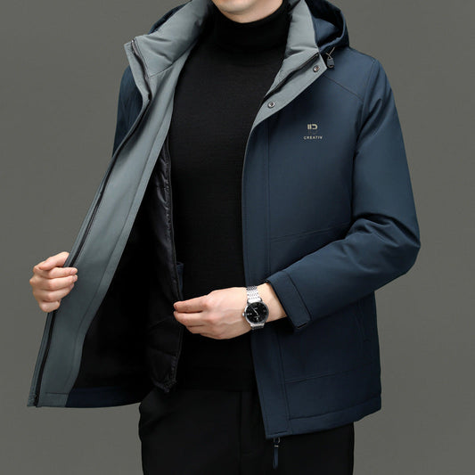 Veste homme matelassée – Duvet naturel – Coupe droite – Capuche amovible – Imperméable