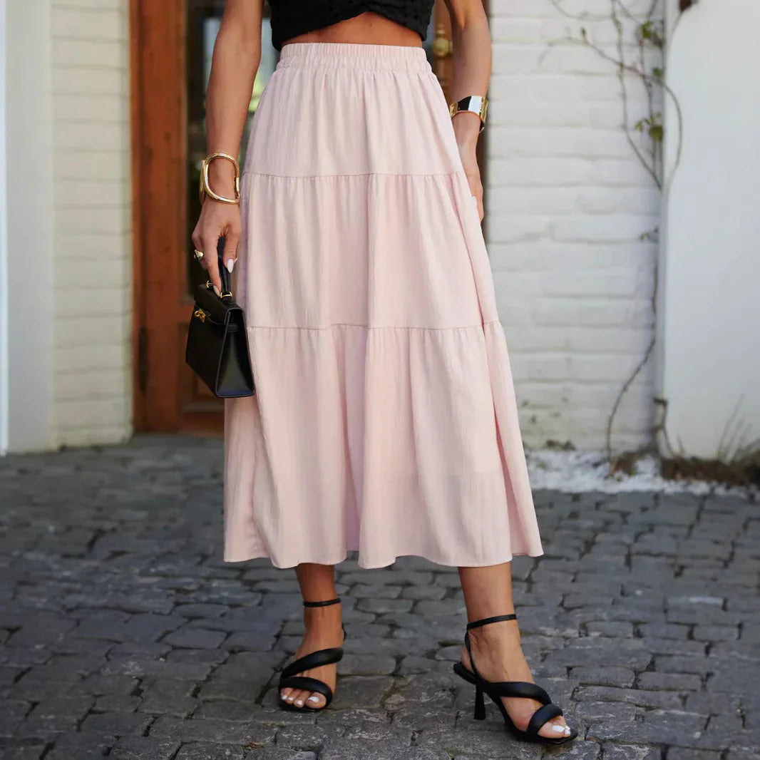 Jupe midi femme – Coupe fluide – Taille élastique – Imprimé fleuri – Volants