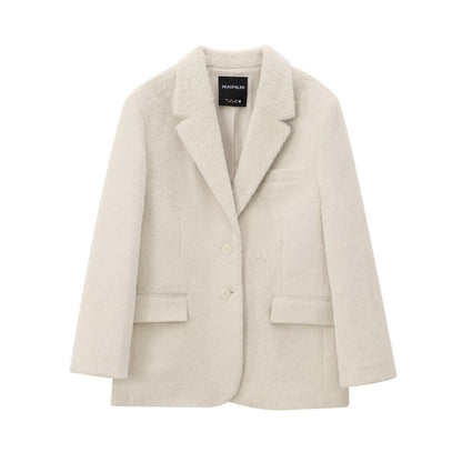 Veste blazer femme – Coupe cintrée – Tissu effet laine – Col classique – Boutonnage devant