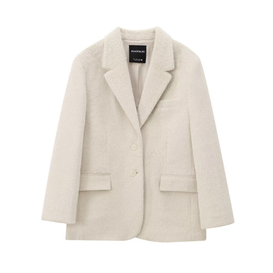 Veste blazer femme – Coupe cintrée – Tissu effet laine – Col classique – Boutonnage devant