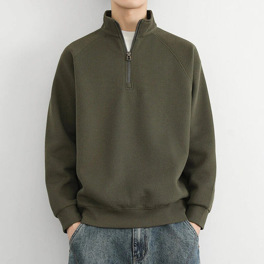 Sweatshirt homme – Coupe décontractée – Demi-zip – Col montant – Maille texturée