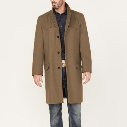 Manteau homme – Laine – Coupe ajustée – Col tailleur – Longueur genou – Poches à rabat