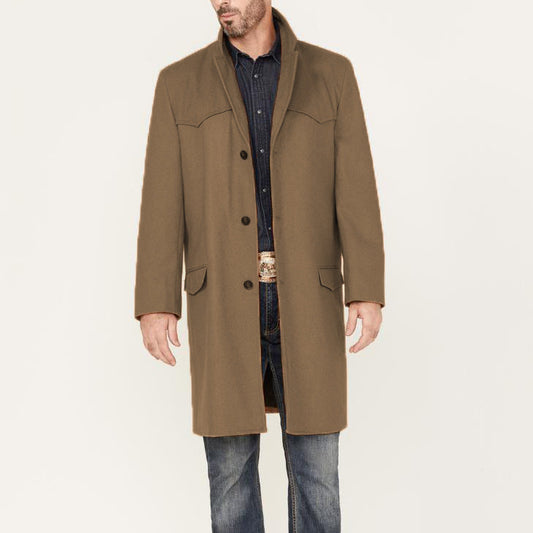 Manteau homme – Laine – Coupe ajustée – Col tailleur – Longueur genou – Poches à rabat