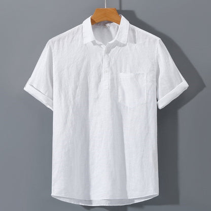 Polo homme – Lin léger – Coupe décontractée – Manches courtes retroussables – Poche poitrine
