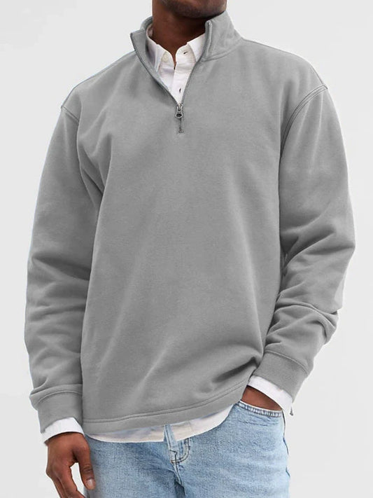 Sweatshirt homme – Coupe décontractée – Coton doux – Col zippé – Finitions côtelées