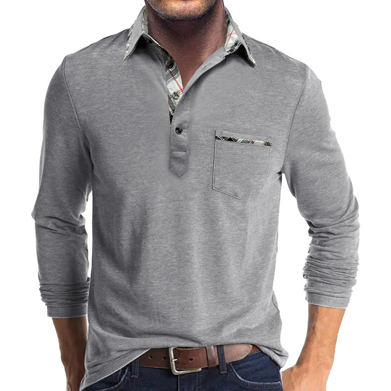 Chemise homme manches longues – Coupe droite – Coton – Détail carreaux – Boutonnée