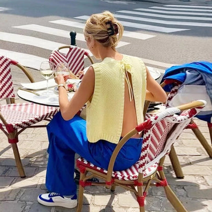 Débardeur femme – Maille légère – Coupe ample – Sans manches – Finition côtelée