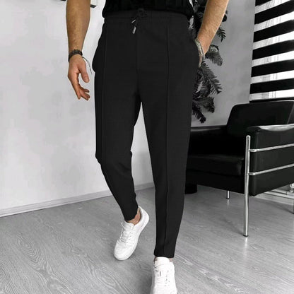 Pantalon homme – Coupe slim – Taille élastique avec cordon – Tissu stretch confortable