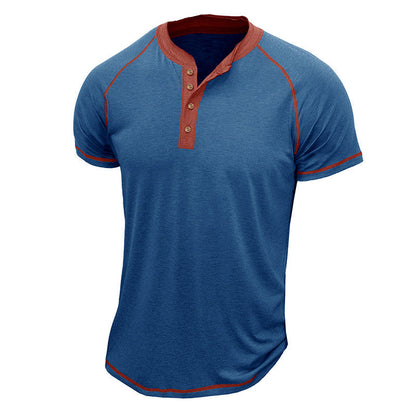 T-shirt Henley homme – Coton doux – Coupe classique – Manches courtes – Détails contrastés