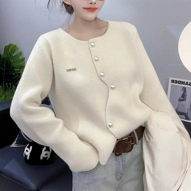 Gilet femme – Coupe décontractée – Laine douce – Boutonnage asymétrique – Manches longues