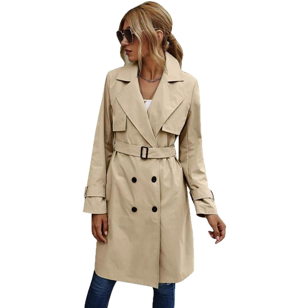 Manteau long femme – Coupe cintrée – Laine – Double boutonnage – Style formel