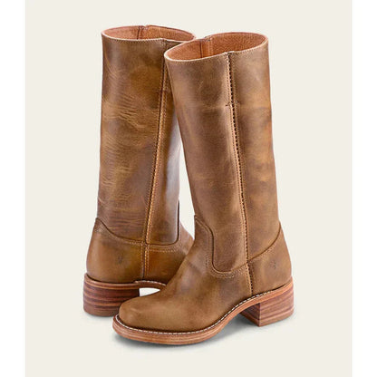 Bottes femme hautes – Cuir lisse – Coupe structurée – Bout rond – Petit talon