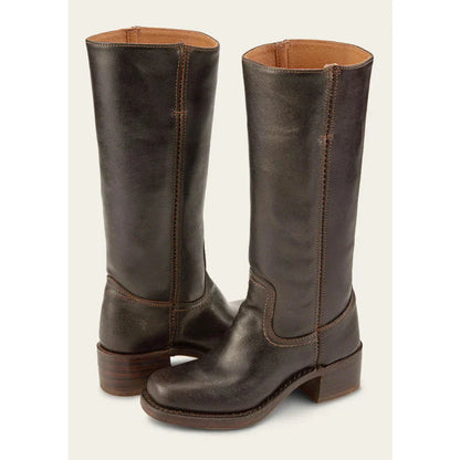 Bottes femme hautes – Cuir lisse – Coupe structurée – Bout rond – Petit talon