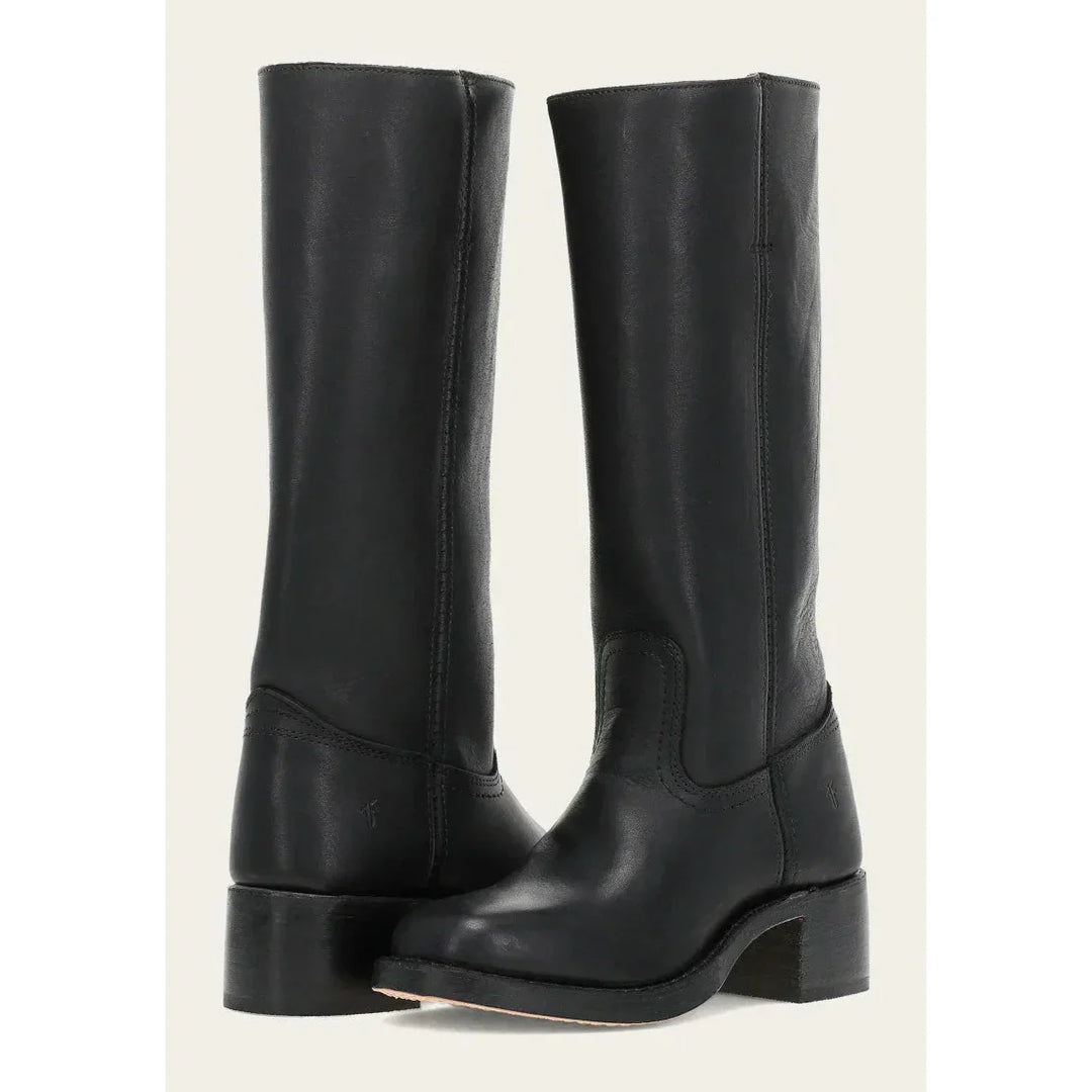 Bottes femme hautes – Cuir lisse – Coupe structurée – Bout rond – Petit talon