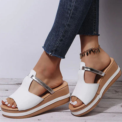 Sandales compensées femme – Enfilage facile – Bout ouvert – Tissu doux respirant