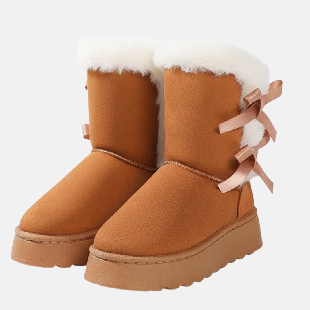 Amélie Bottes Mi-Mollet Bordure en Fourrure | Effet Suédé Bottes Femme