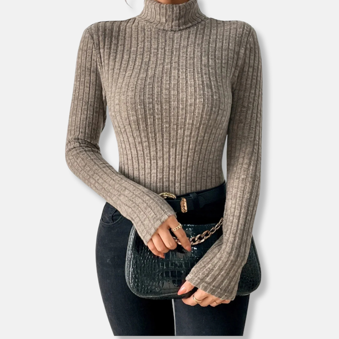 Amélie Sweat-Shirt Col Roulé Ajusté | Maille Côtelée Sweat-Shirt