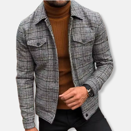 Veste homme – Coupe slim – Motif à carreaux – Col chemise – Fermeture à pressions