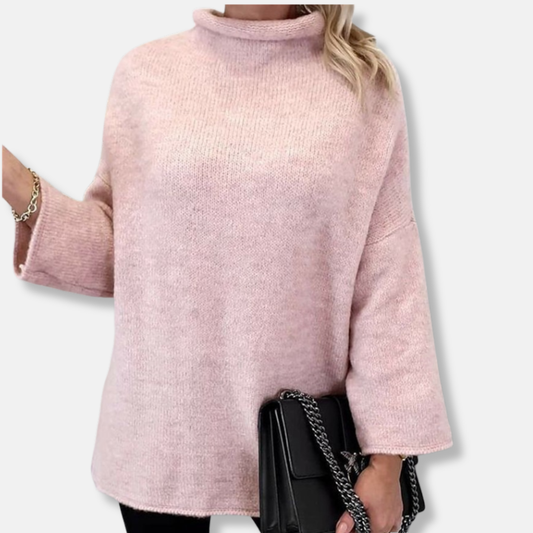 Femme Pull - Maille Douce - Col Montant - Longueur Hanches