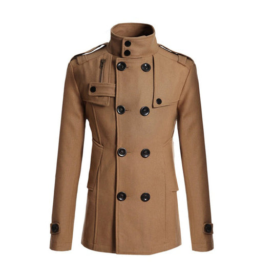Manteau homme – Coupe structurée – Laine – Double boutonnage – Col montant