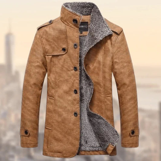 Blouson homme – Coupe ajustée – Effet suède – Doublure shearling – Épaules boutonnées