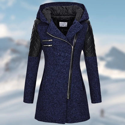 Manteau femme – Coupe cintrée – Laine mélangée – Capuche – Fermeture zippée asymétrique