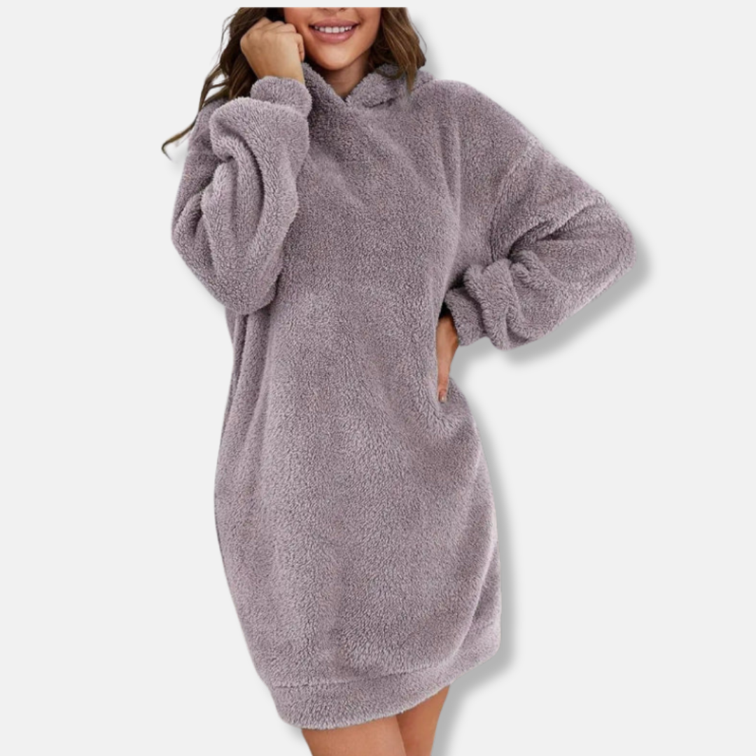 Robe sweat à capuche femme – Coupe oversize – Molleton doux – Manches longues