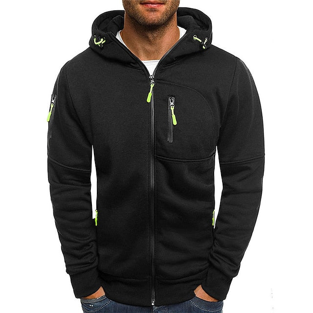 Sweat à capuche homme – Coupe ajustée – Fermeture zippée – Poches utilitaires – Tissu respirant
