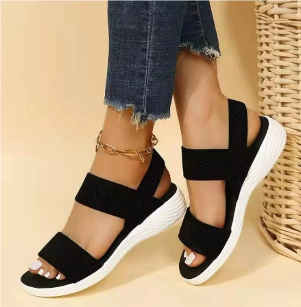 Sandales femme – Bout ouvert – Maintien élastique – Semelle confort – Style décontracté