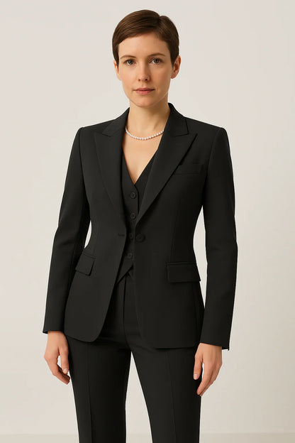 Tailleur pantalon femme – Coupe ajustée – 3 pièces avec gilet – Laine structurée