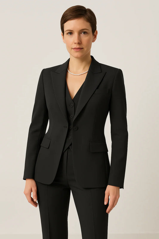 Tailleur pantalon femme – Coupe ajustée – 3 pièces avec gilet – Laine structurée