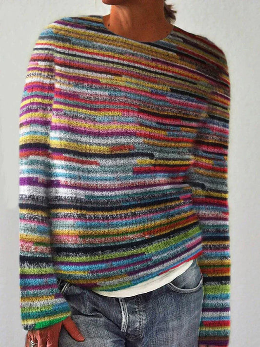 Pull femme – Laine douce – Coupe ample – Manches longues – Style rayé décontracté