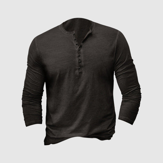 T-shirt Henley homme – Coupe ajustée – Manches longues – Maille douce respirante