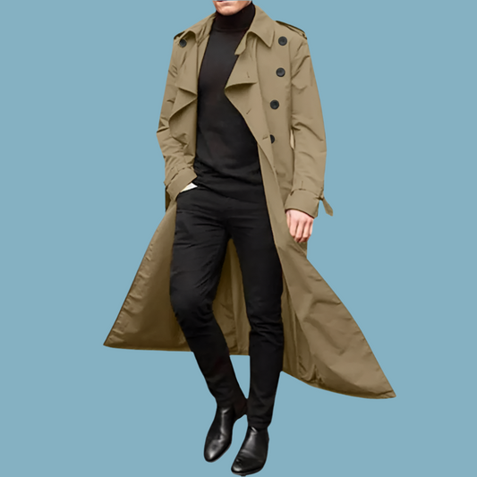 Manteau trench homme – Coupe cintrée – Coton respirant – Style croisé classique