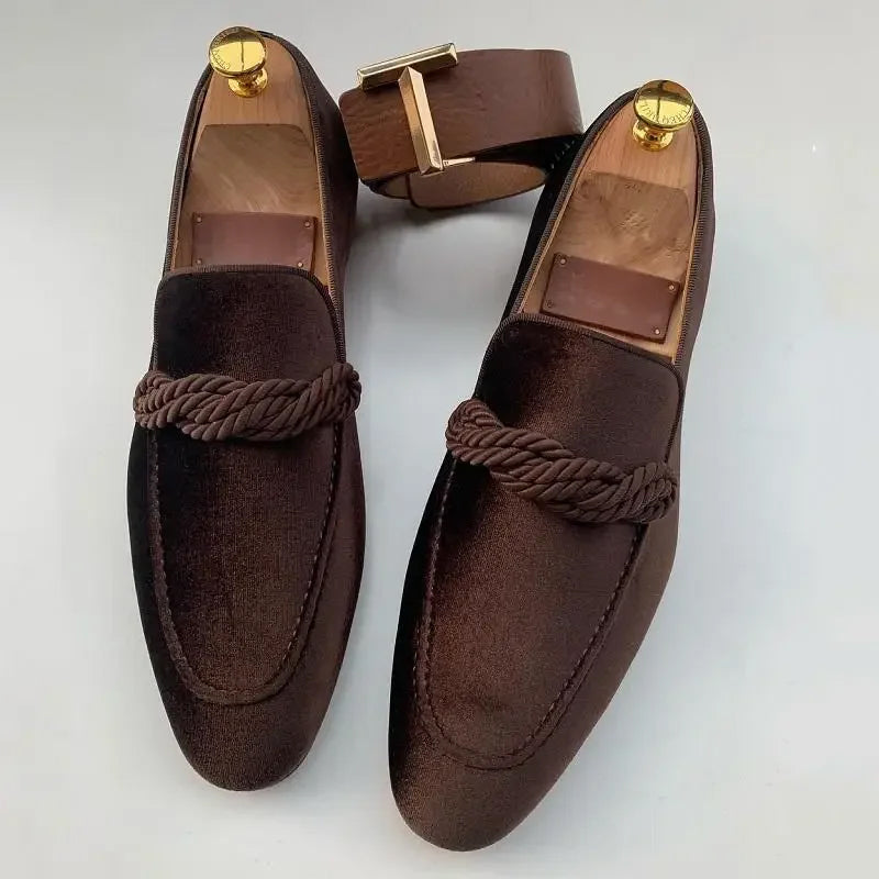 Mocassins homme – Velours luxueux – Style classique – Détail tressé élégant
