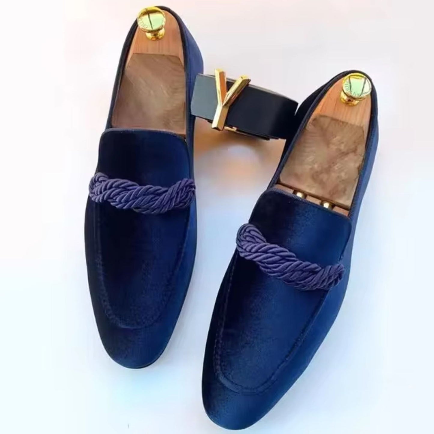 Mocassins homme – Velours luxueux – Style classique – Détail tressé élégant