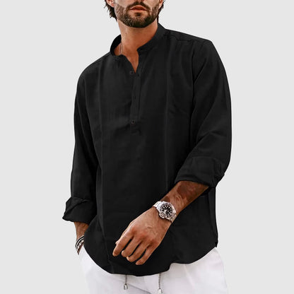 Chemise Henley Homme – Fibre Naturelle – Coupe Ample – Col Bande – Manches Longues