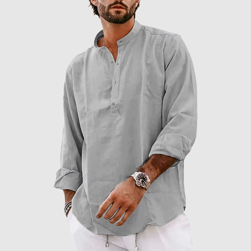 Chemise Henley Homme – Fibre Naturelle – Coupe Ample – Col Bande – Manches Longues