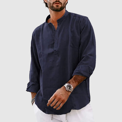 Chemise Henley Homme – Fibre Naturelle – Coupe Ample – Col Bande – Manches Longues