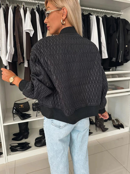 Veste bomber femme – Coupe décontractée – Matelassée – Zip frontal – Finitions côtelées