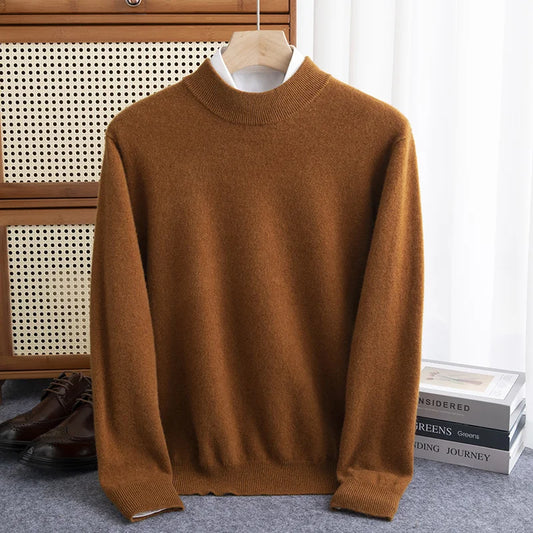 Sweatshirt homme – Laine – Coupe ample – Col montant – Finitions côtelées